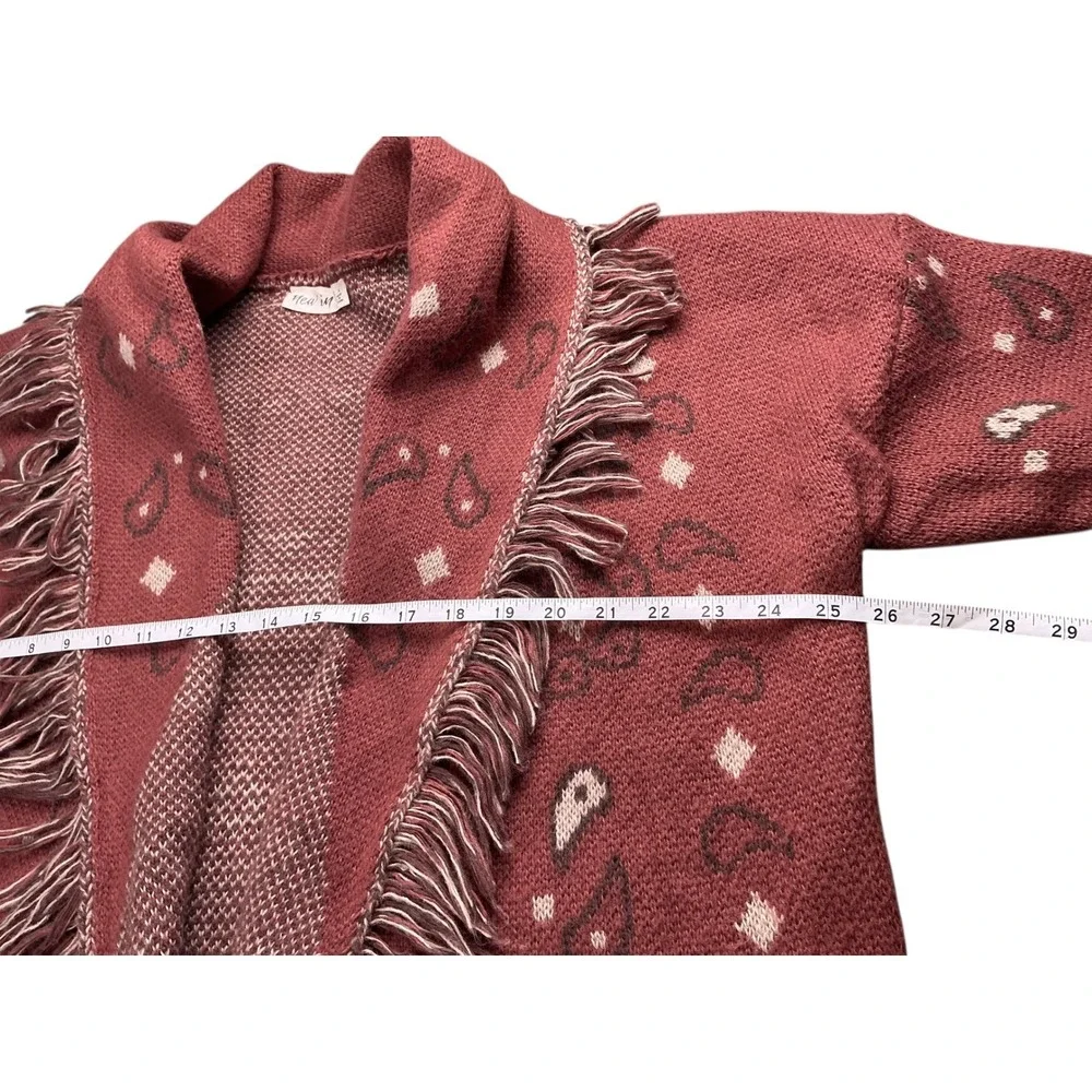 Womens Large Southwestern Fringe Open Front Cardigan Rust 12W2790N - Picture 8 of 16